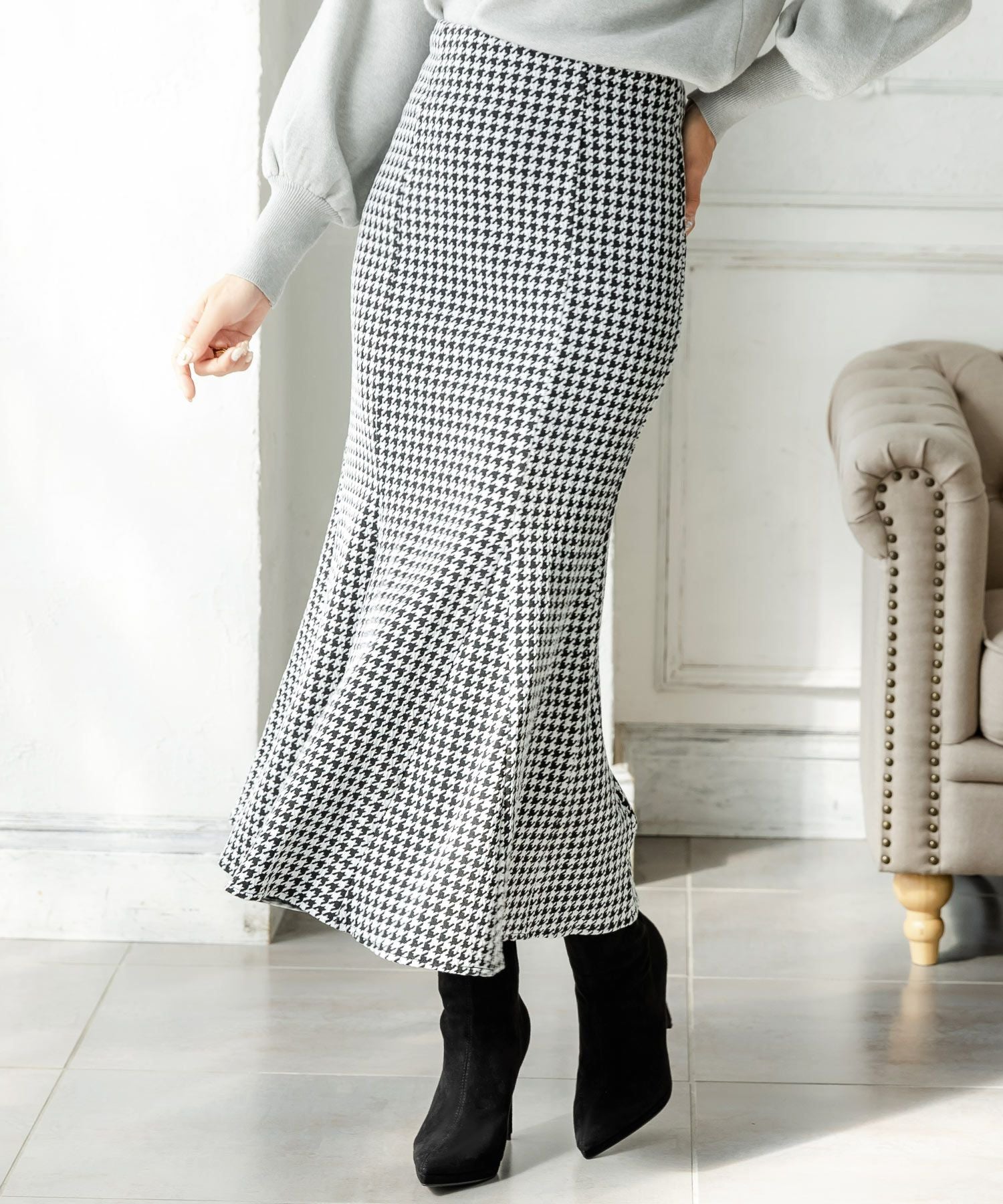 千鳥格子柄ハイウエストマーメイドスカート JB22620 | レディース
