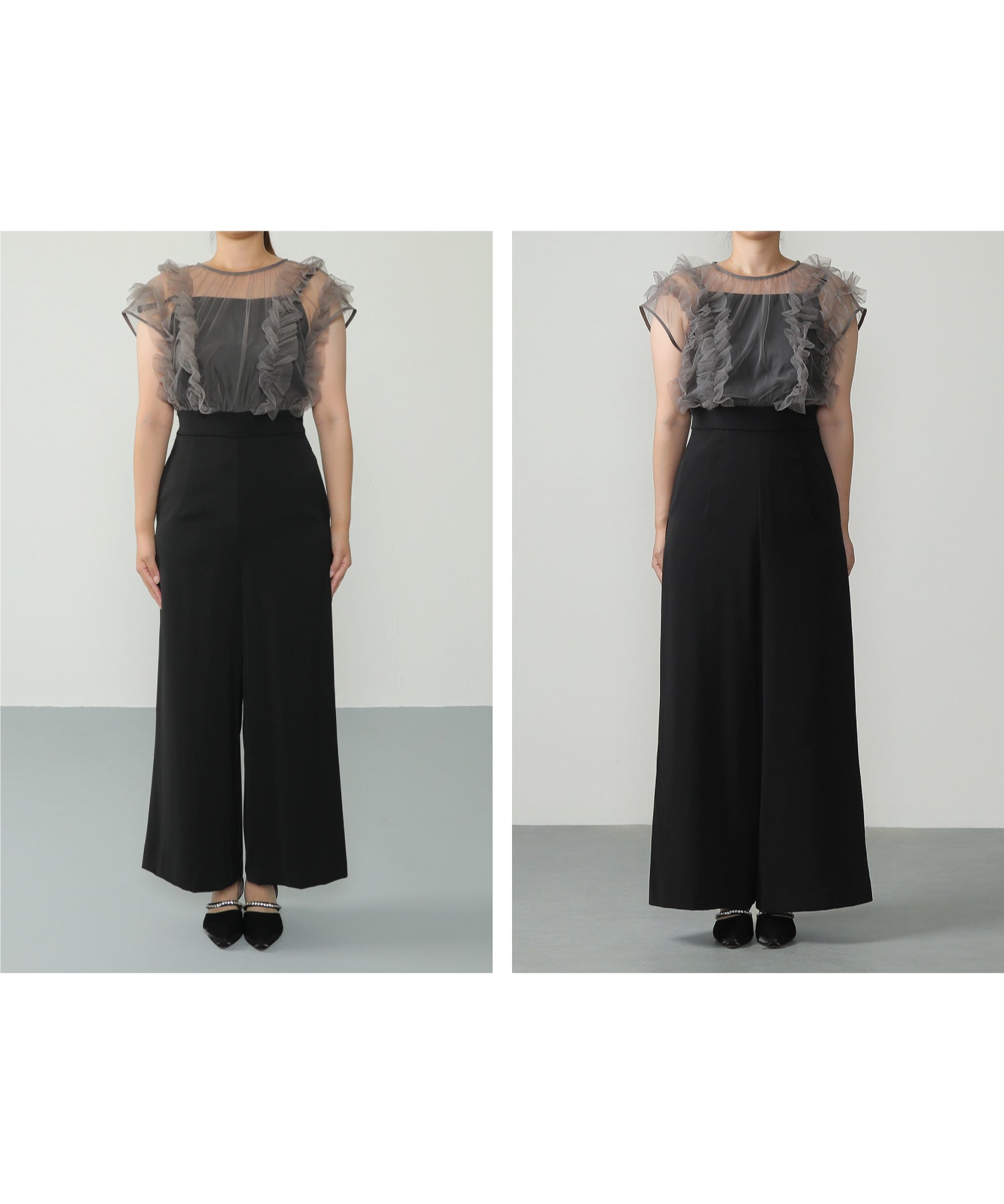 ボリューム ギャザー フリル ハイウエスト パンツドレス 結婚式