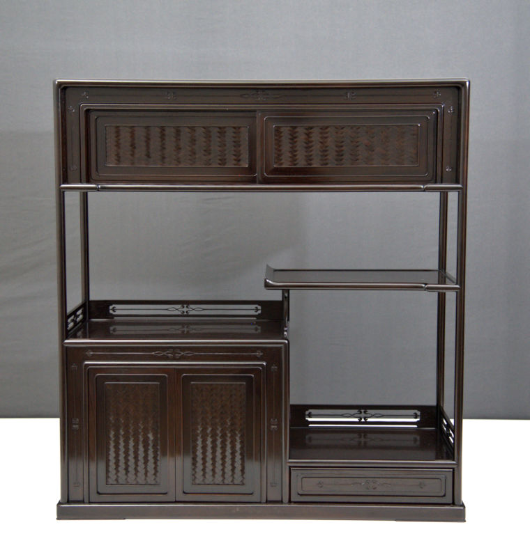 飾り棚:紫檀 宮下作 隅丸網代編 3.5尺 no.8610 (日本製) / 唐木家具OSAKA