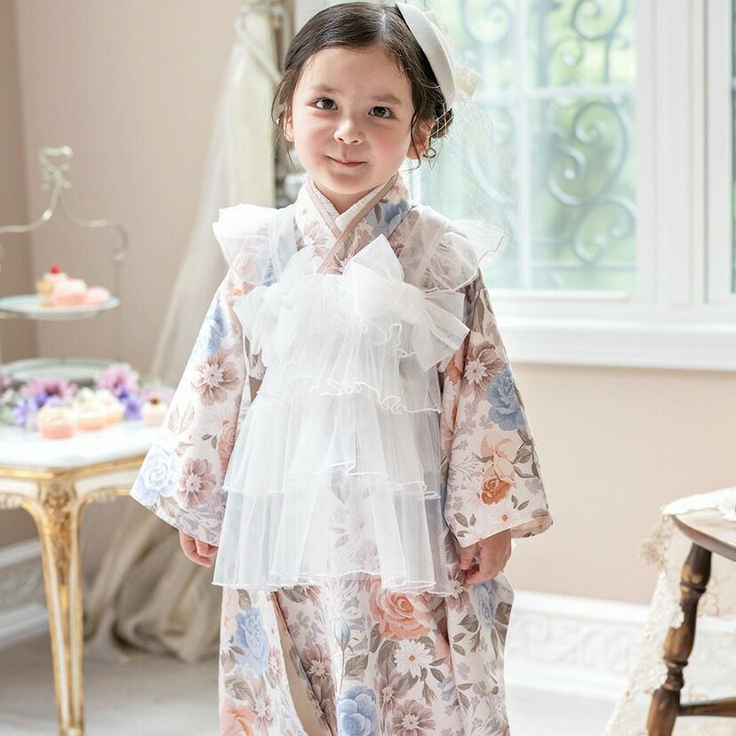 送料無料【雛祭りセール超目玉】チュールフリルエプロン+着物