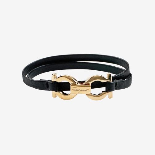美品】Ferragamo ガンチーニ金具レザーブレスレット ゴールド×ブラック