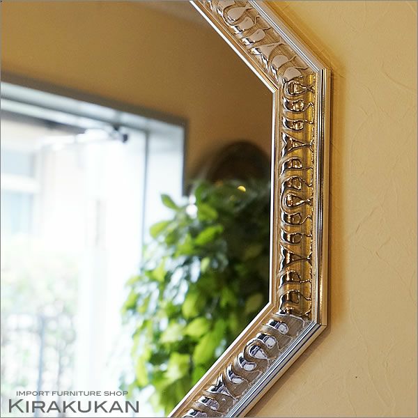 アンティーク 八角ミラー シルバー LLサイズ Mirror（壁掛け鏡）八角形