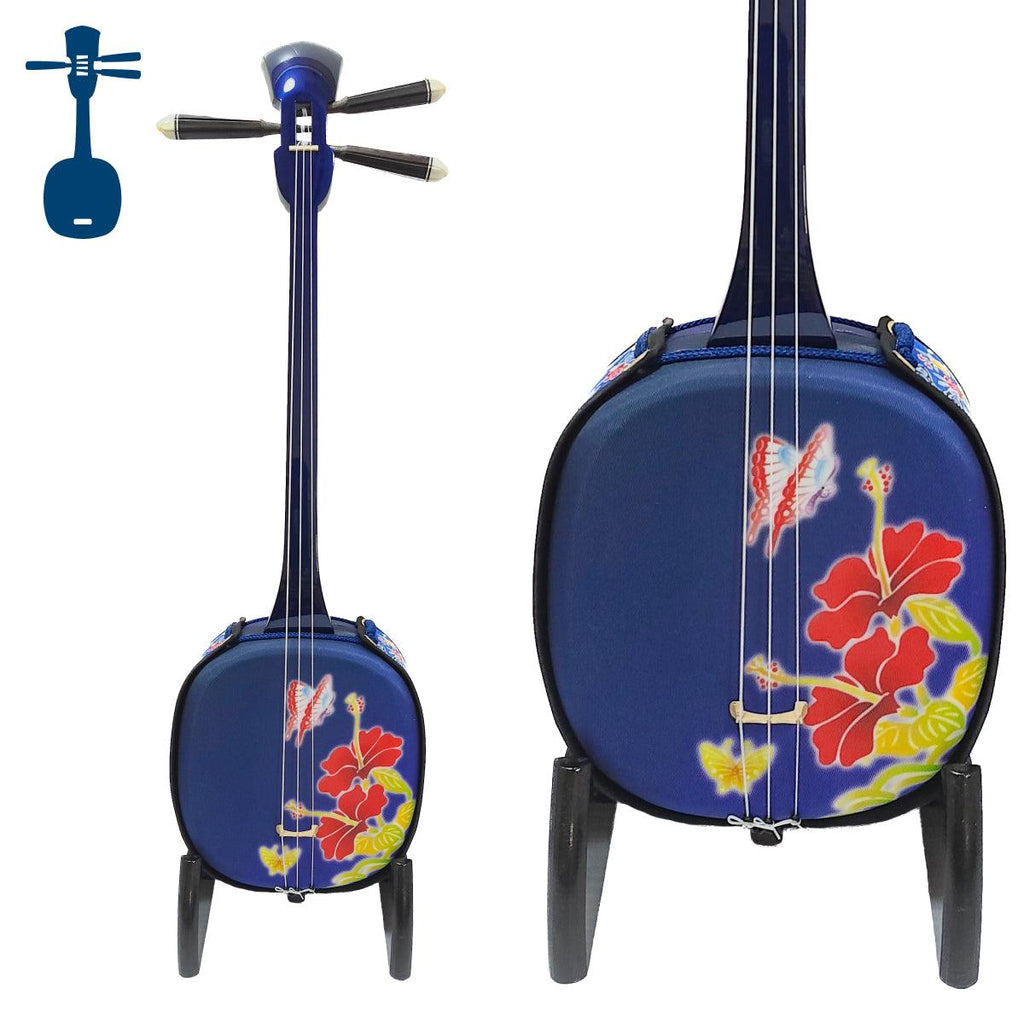 真壁型 ネイビーブルー ハイビスカス＆蝶(紺) ちびらー三線 – 米須三線店