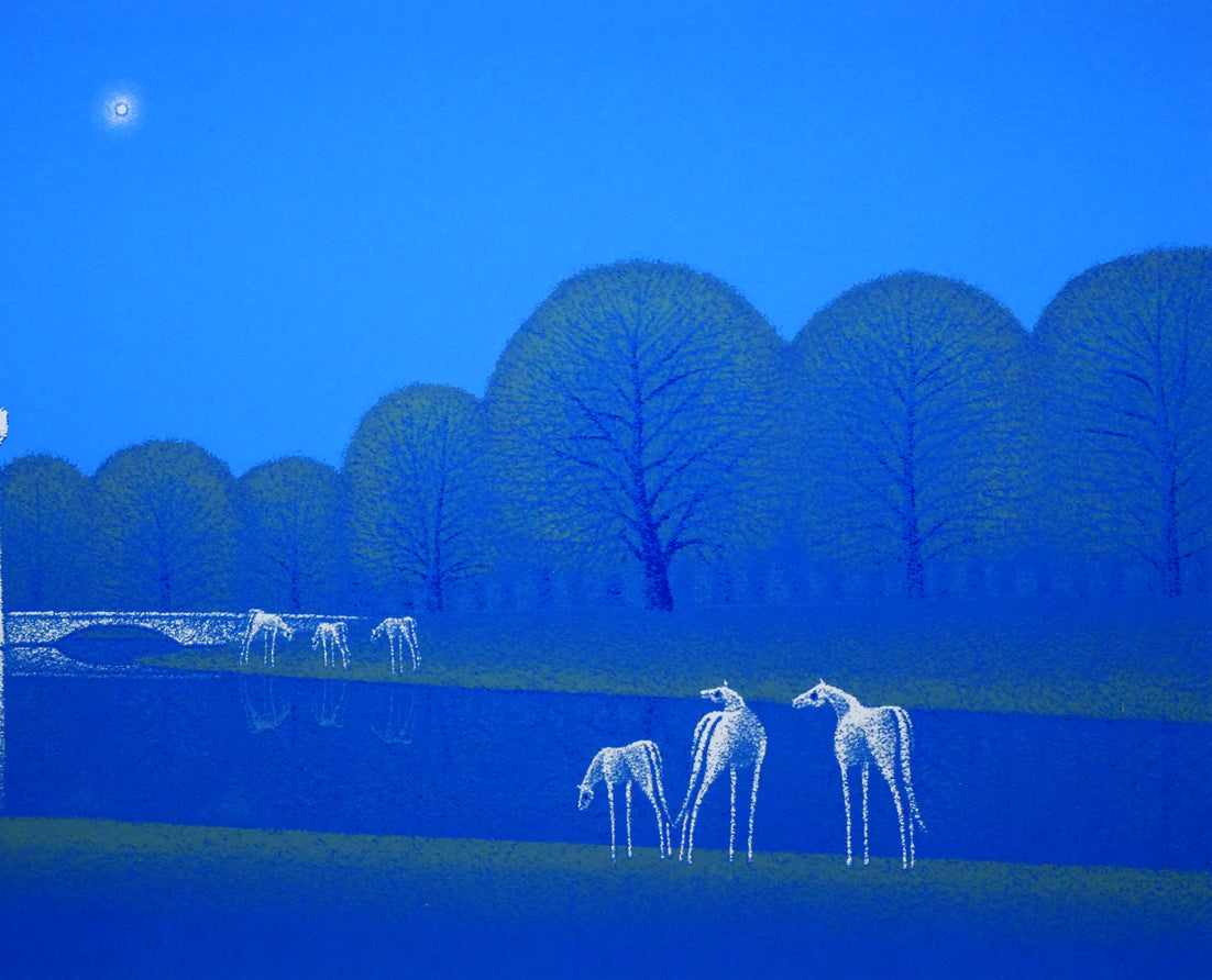 松浦敬文「水辺の城（馬九行く-うまくいく）」シルクスクリーン版画