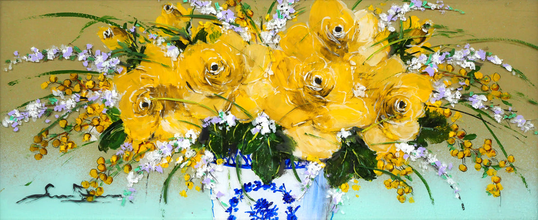 油彩画 道端の黄色いお花 油絵 絵画 【黄色い花の道】 絵画 HR 通販