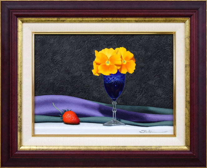 滝沢直次「桃とさくらんぼ」油絵・F6号 絵画買取・販売の小竹美術