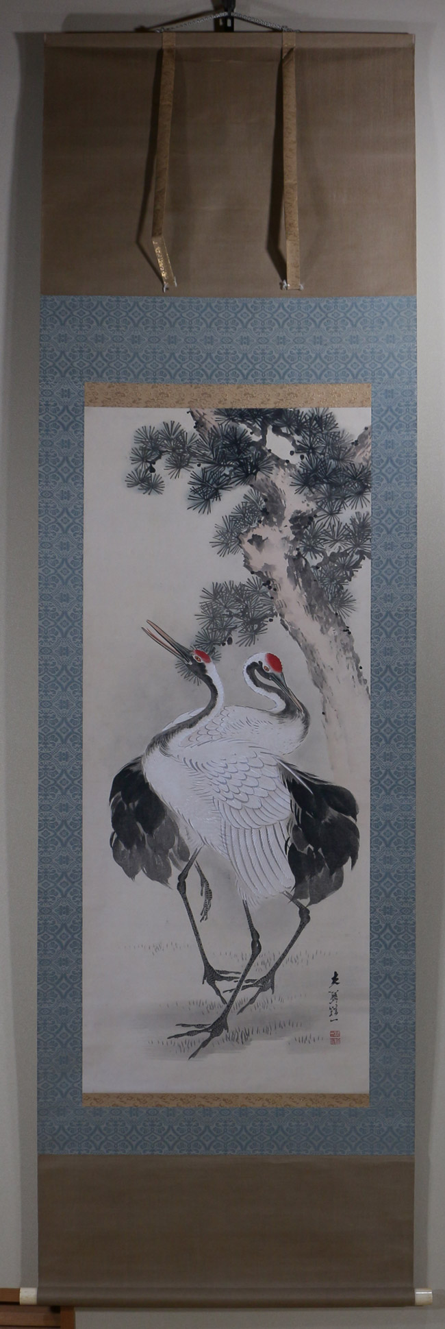 真作/狩野岑信/竹に鶴図/祝掛軸/正月掛軸/掛軸/名家伝来/AK-403 真作