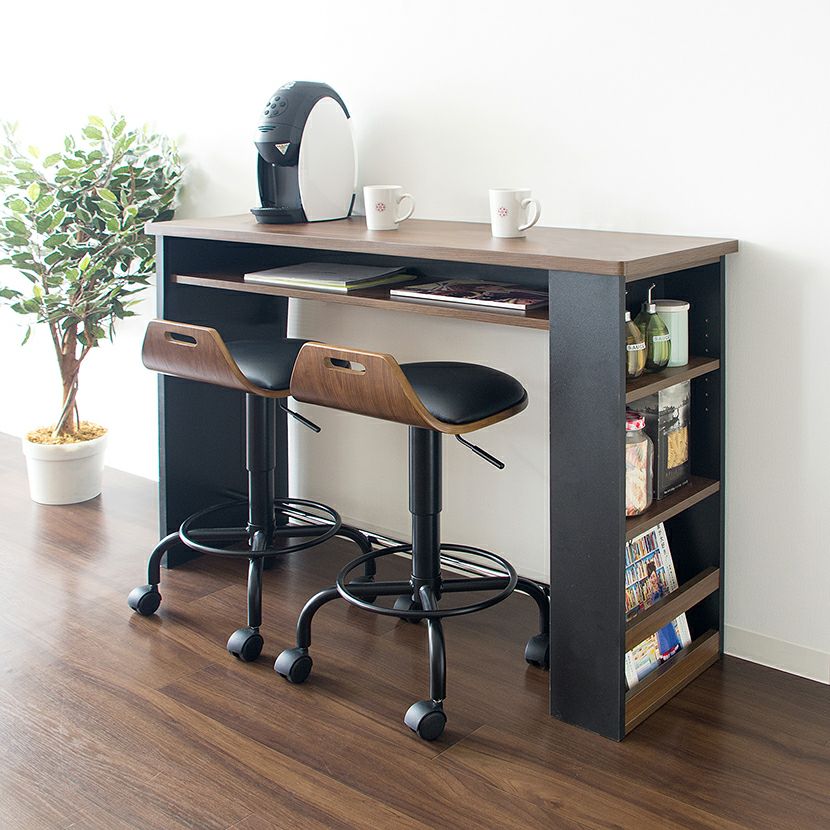 Latte カウンターテーブル コンセント付き 足置き付き 棚付き 収納 机