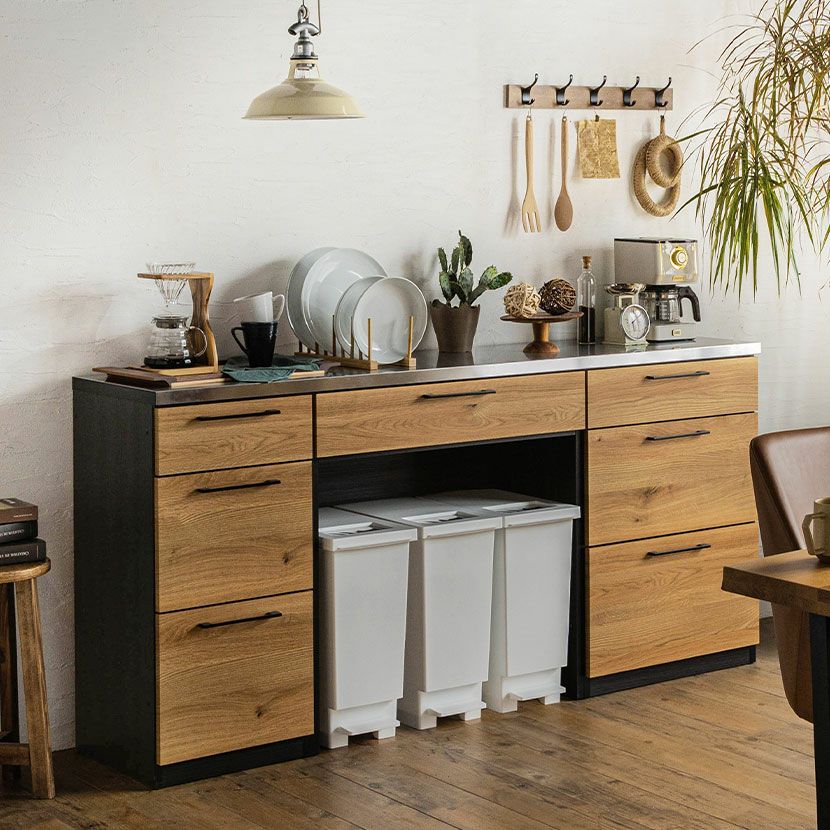 設置無料】幅179cm キッチンカウンター ステンレス天板 引き出し 収納