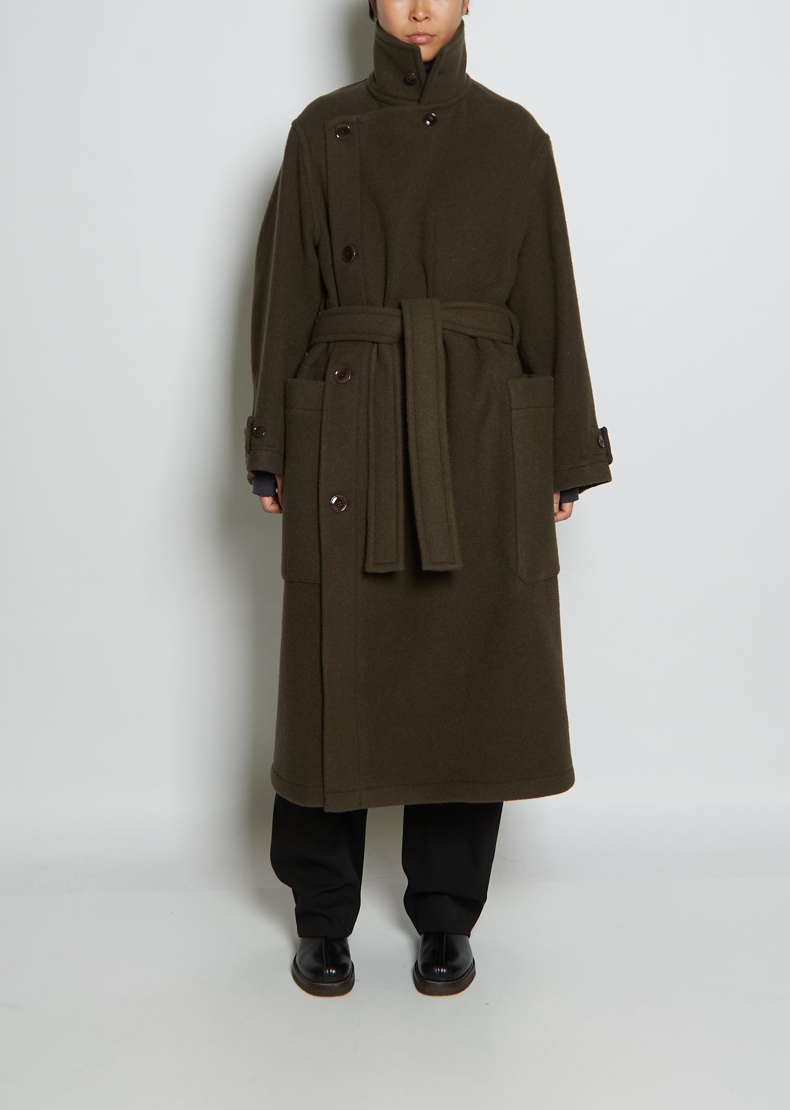 Unisex Wool Wrap Coat — Pewter Green – La Garçonne