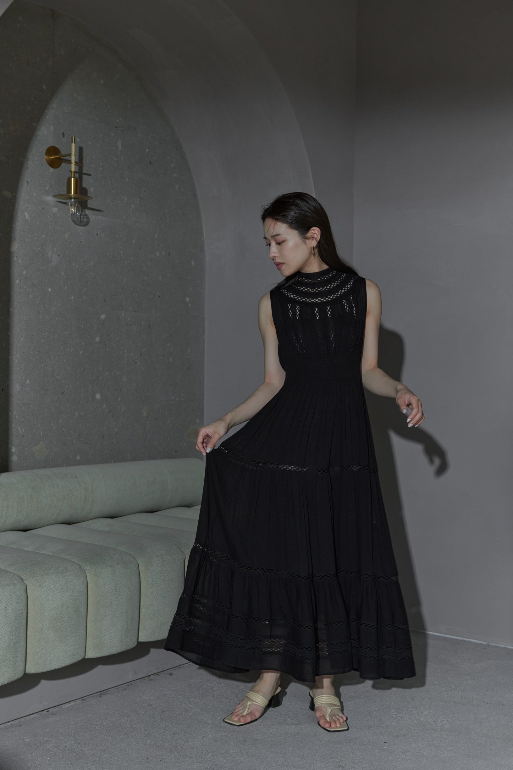 Yoke lace tiered dress – L'AUBE BLANC