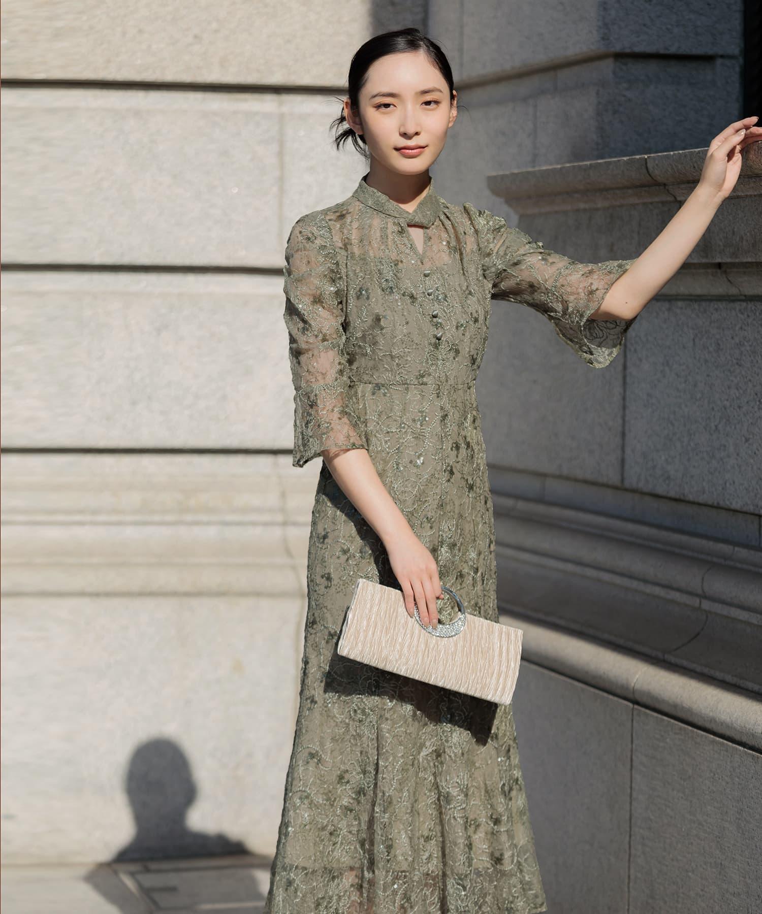 当日発送】スパンコール花柄パフスリーブマーメイドドレスパーティー