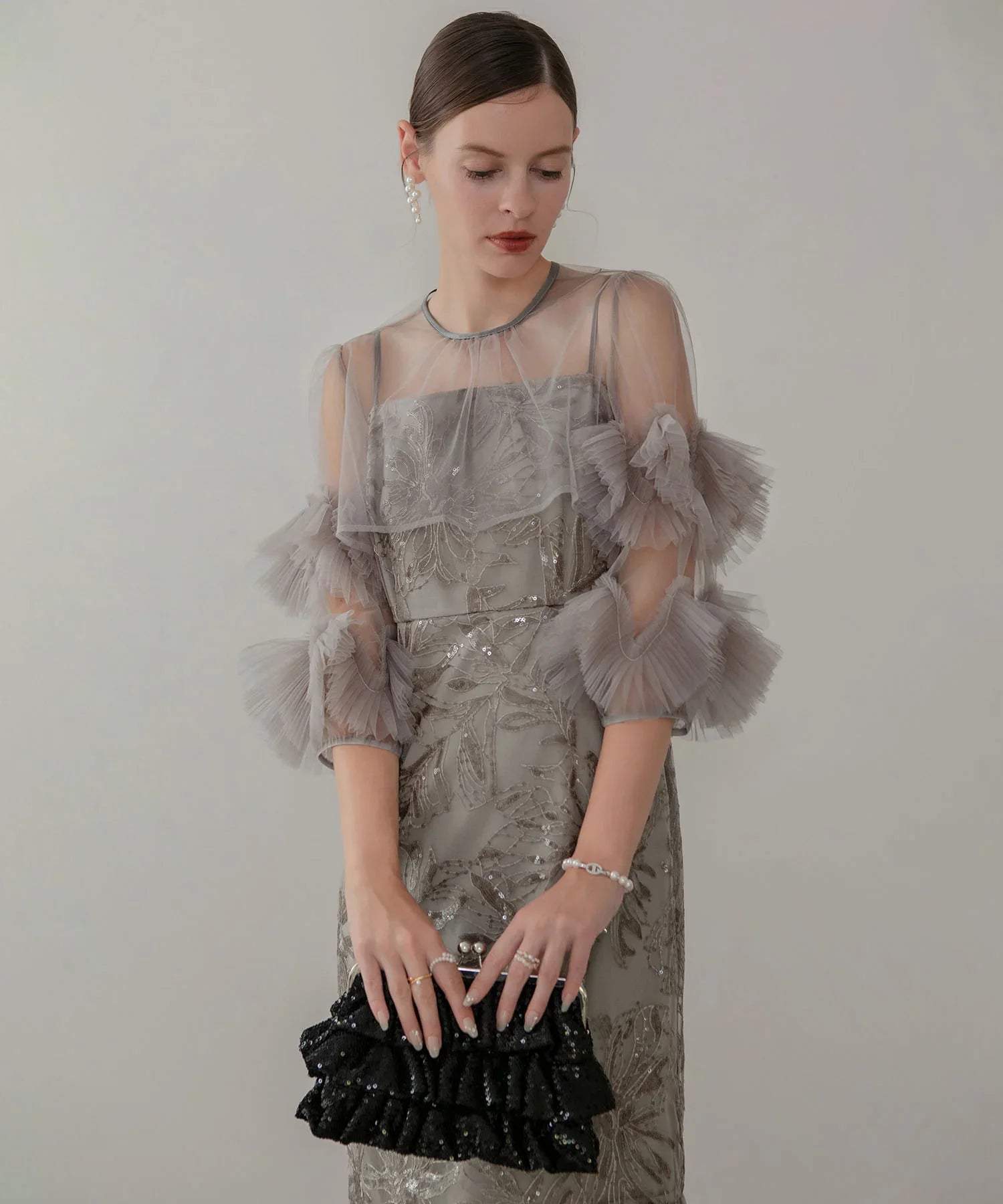 当日発送】フラワースパンコールチュールフリルスリーブIライン