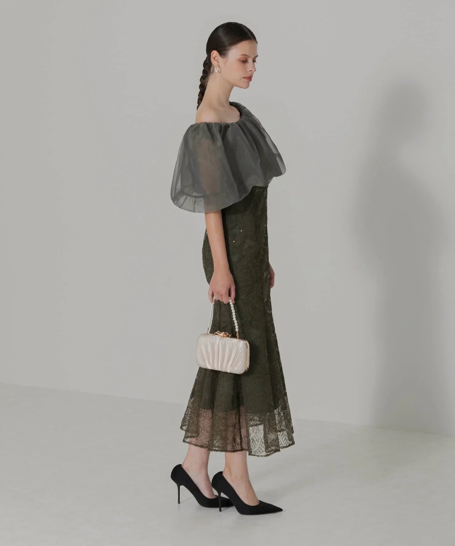 当日発送】2WAYオフショルダーパフスリーブマーメイドドレス