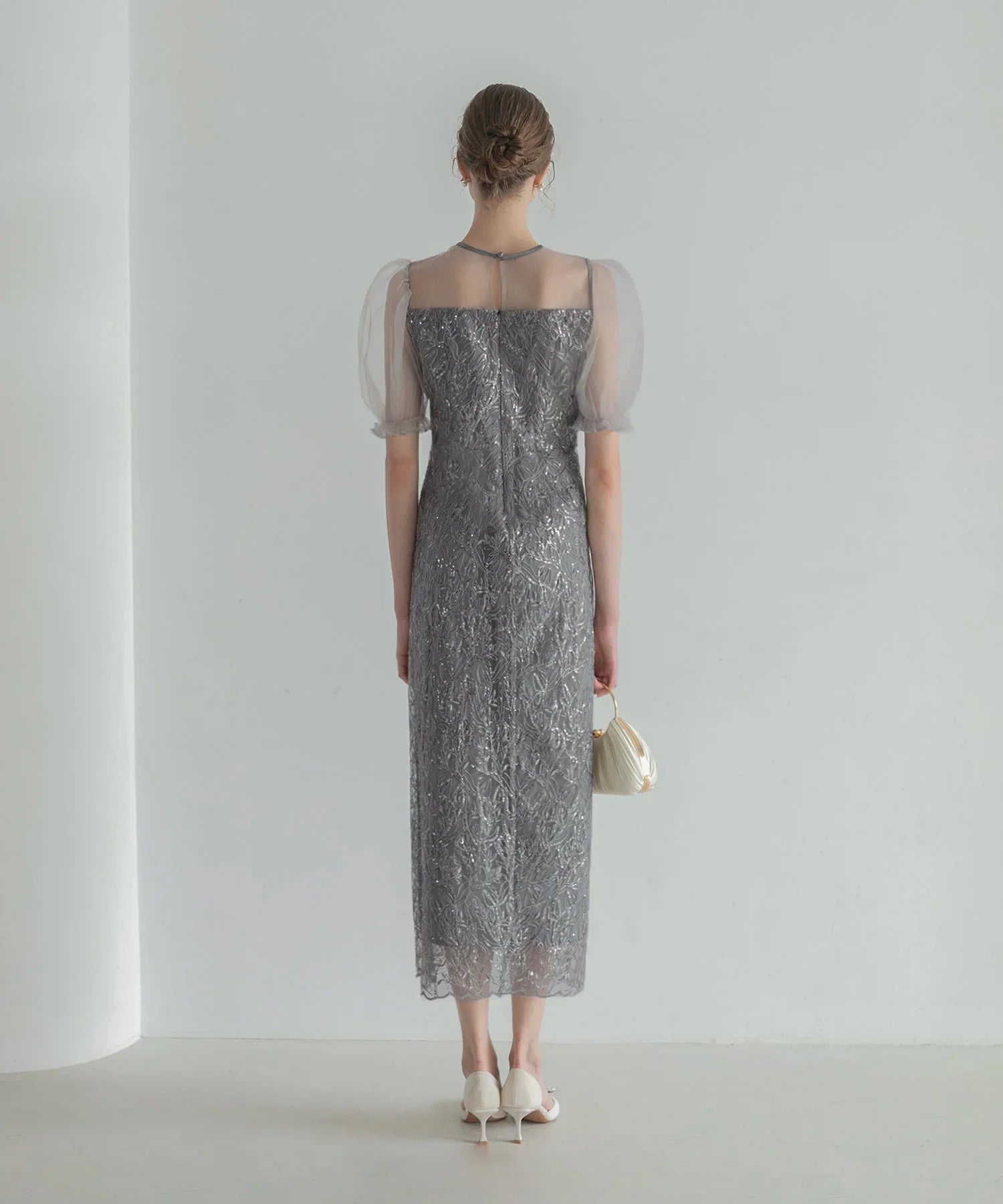 当日発送】チュールフラワースパンコールIラインワンピース結婚式ドレス