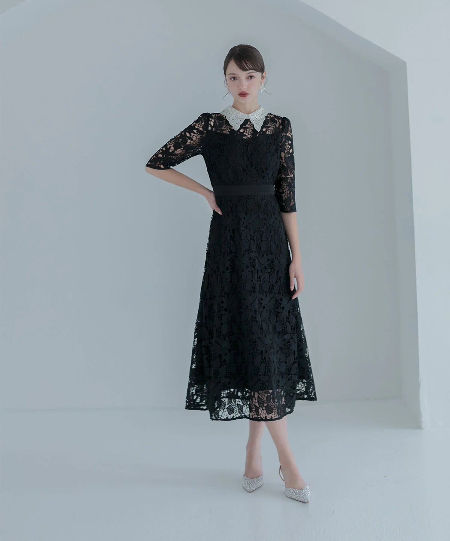 一部当日発送】花柄レースビジューカラーAラインワンピース結婚式ドレス