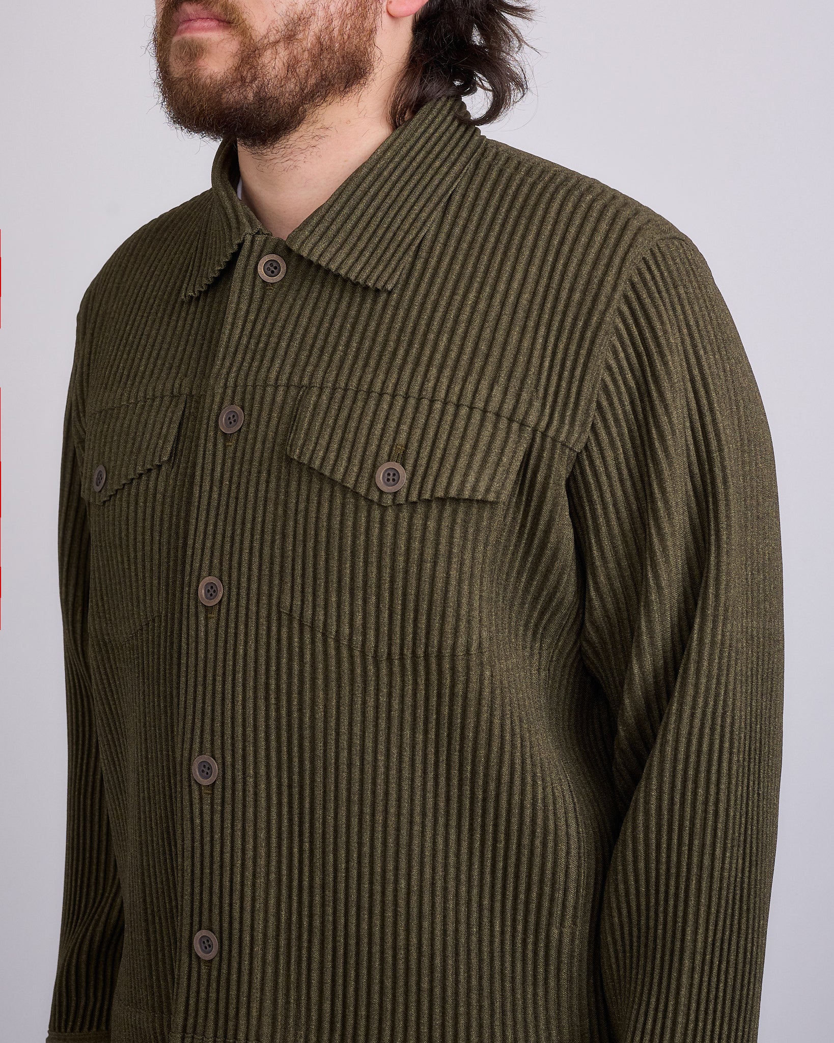 HOMME PLISSÉ ISSEY MIYAKE Wool Like Light Trucker Jacket Khaki