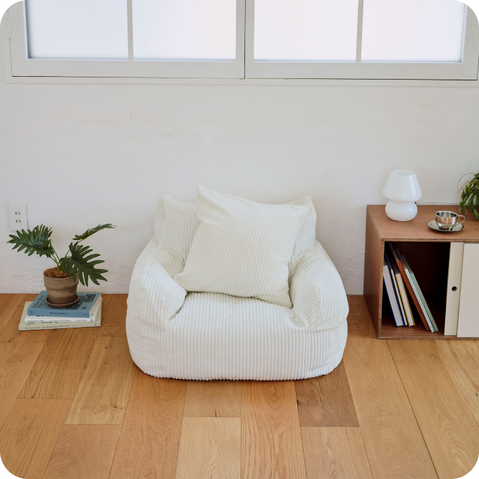 LOOSY 1人掛けビーズソファ ミニ Ivory 付替カバー｜1人用ソファ