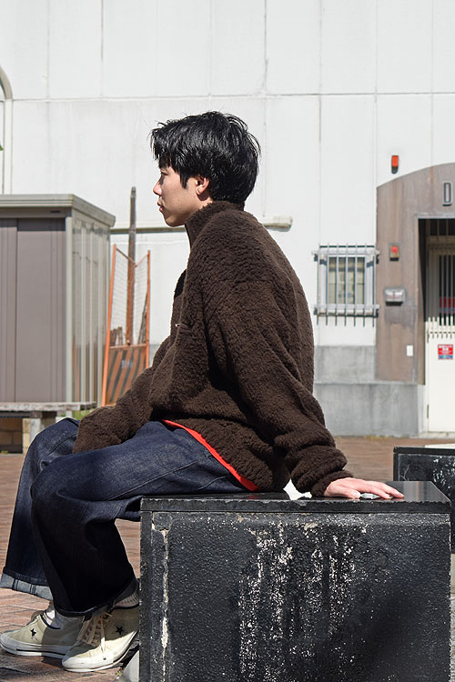 AURALEE-MERINO WOOL BOA KNIT HALF ZIP P/O ［DARK BROWN/PURPLE］