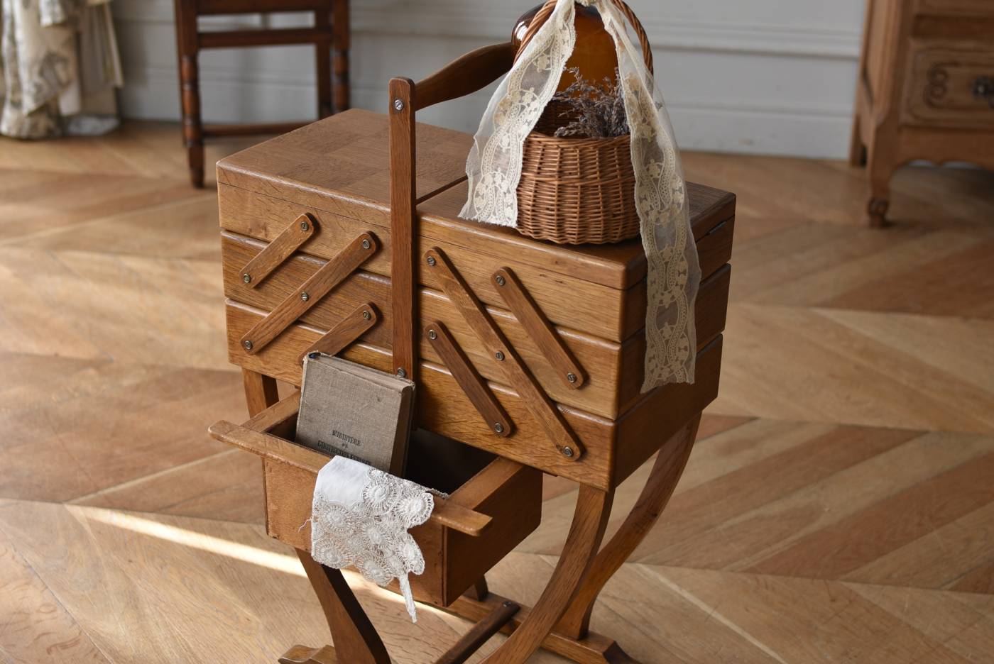 ソーイングボックス.20 フランスヴィンテージ家具 収納家具 裁縫箱