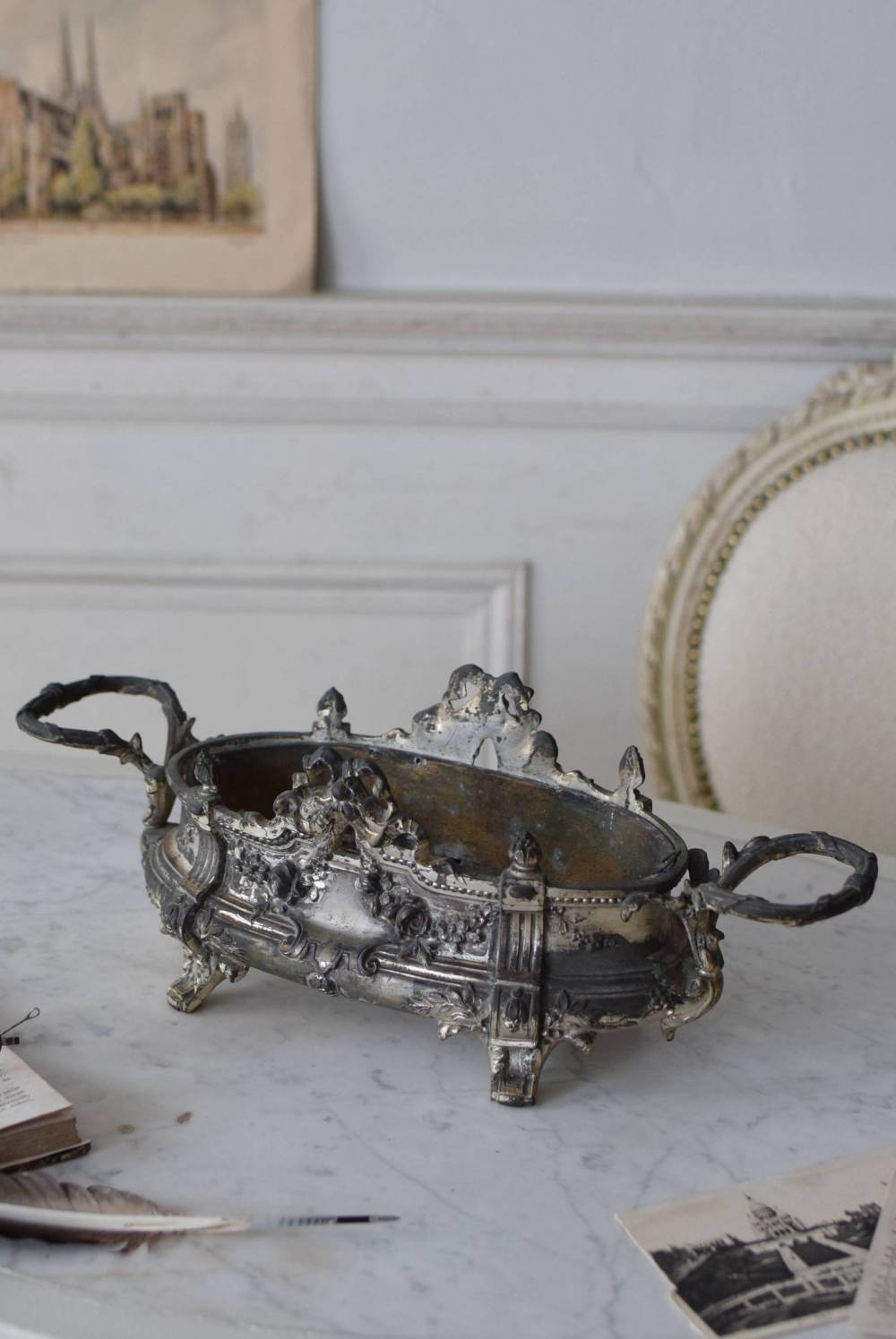 フランス アンティーク 装飾 銀メッキ トレー 2点セット1900年