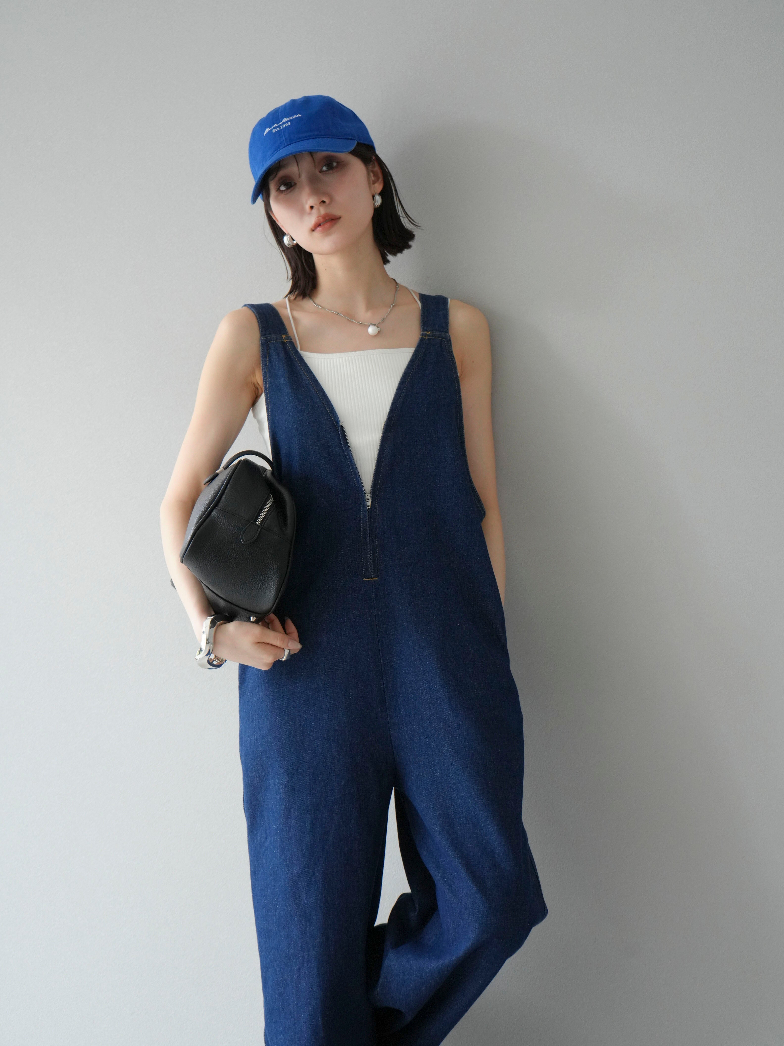 予約]フロントZIP Vネックデニムサロペット/インディゴ – Lumier