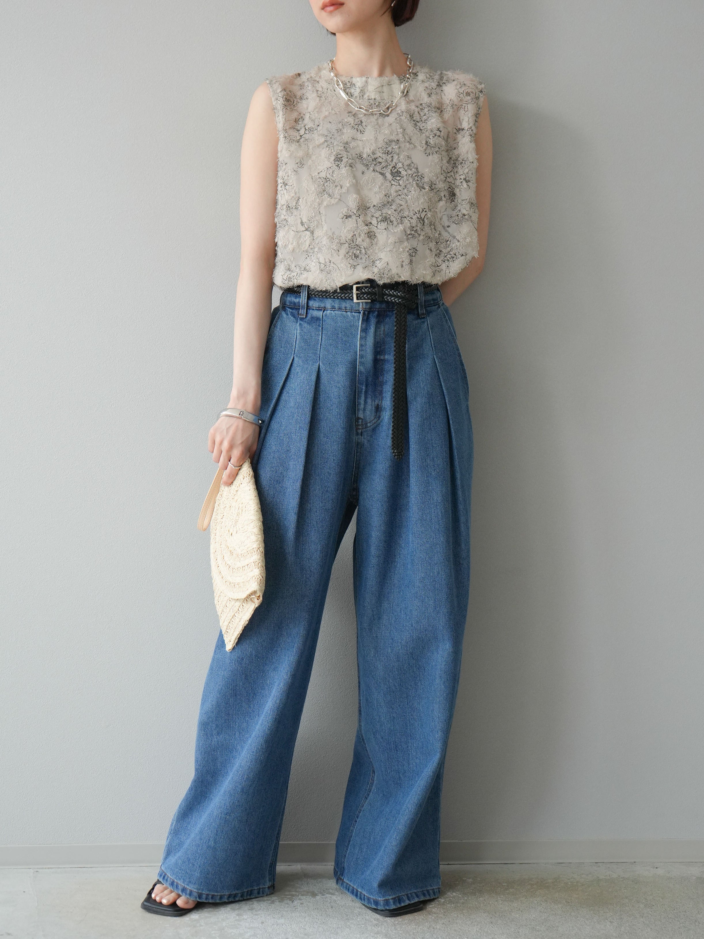 予約]ダブルタックワイドデニムパンツ/ブルー – Lumier