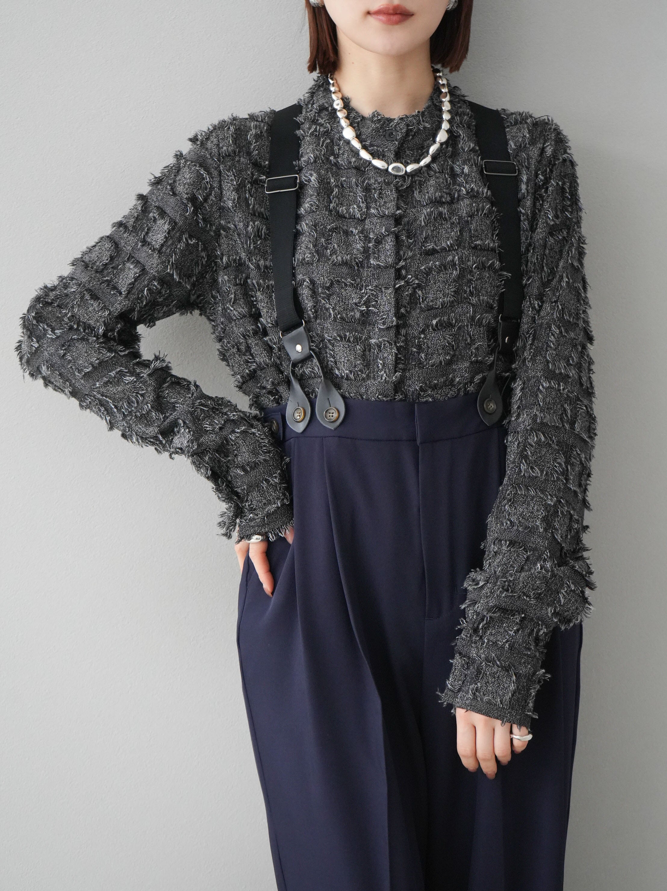 予約]サスペンダー付きツイルパンツ/ネイビー – Lumier