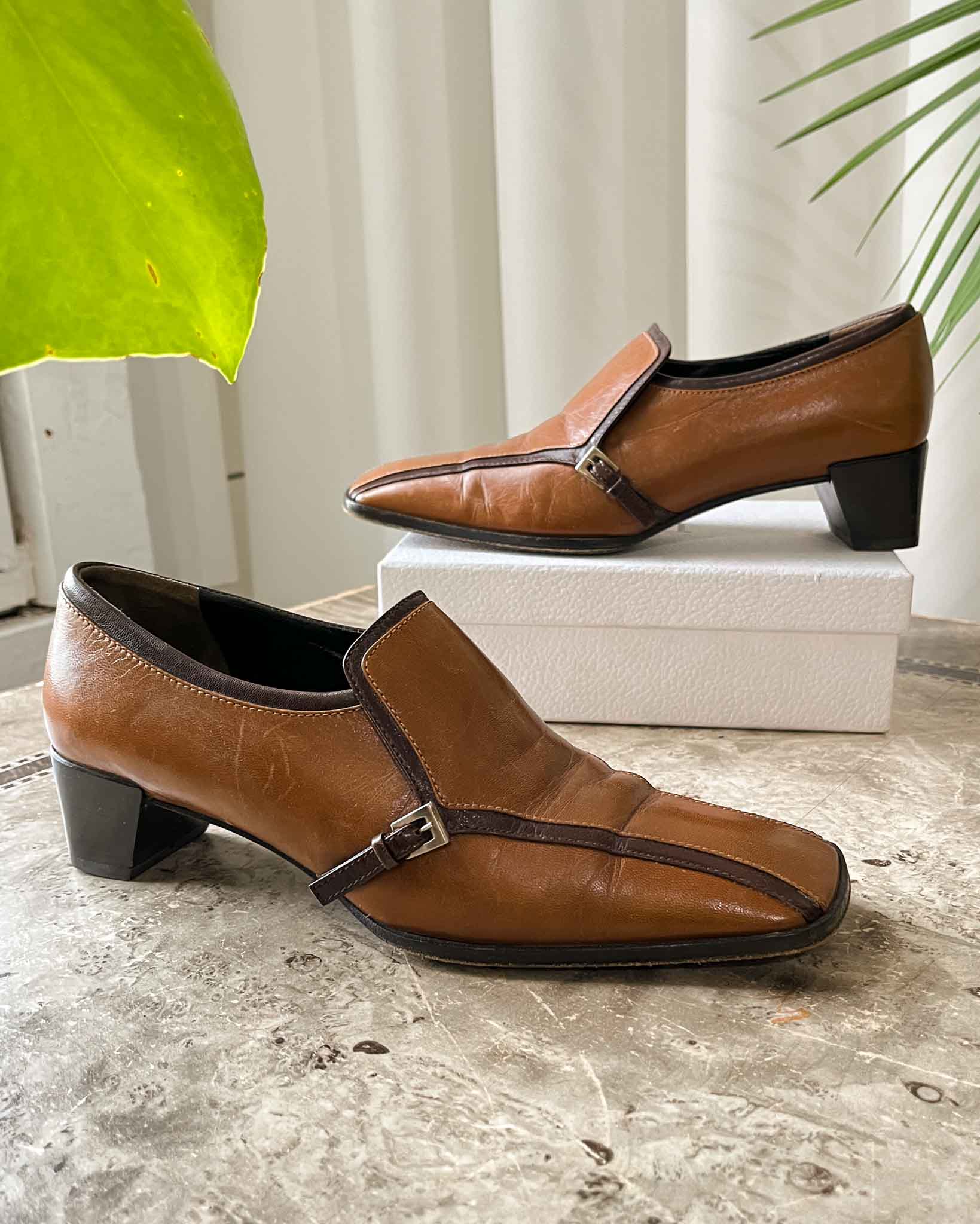 90s Prada 2-Tone Brown Loafers - Lucky Vintage