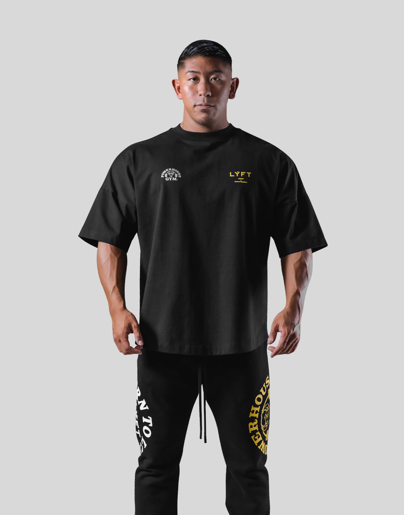 LÝFT × Power House Gym Logo Wide Shoulder Big T-Shirt - Black