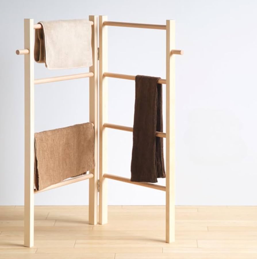 Amazon.co.jp : 物干しラック 木製タオル物干し 折りたたみ 洗濯物干し