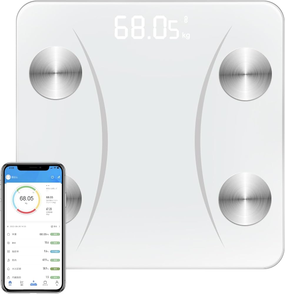 Amazon.co.jp : 体重計 bluetooth 体脂肪計 ヘルスメーター 2026新 底