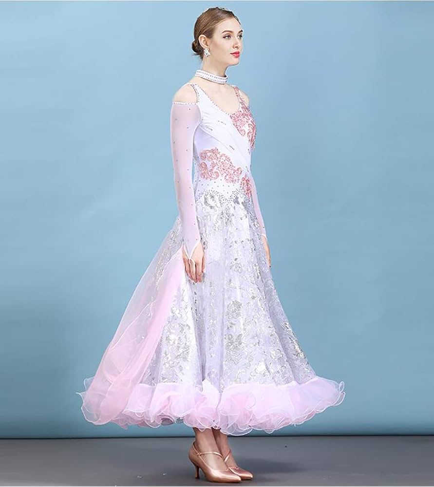 Amazon.co.jp: 社交ダンス 衣装 モダンドレス 大きい裾 ダンス衣装