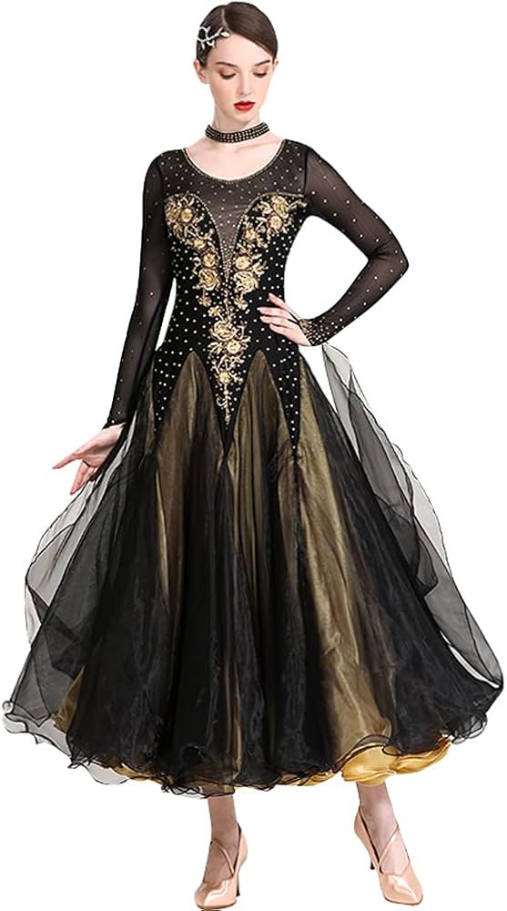 Amazon.co.jp: RIKOUZY 社交ダンスドレス 長袖 ワンピース モダン