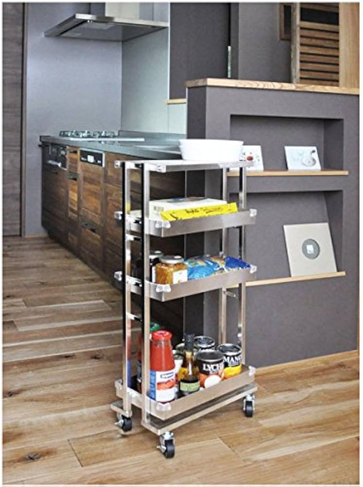 Amazon.co.jp: 国産キッチンワゴン キャスター付き スリム ステンレス