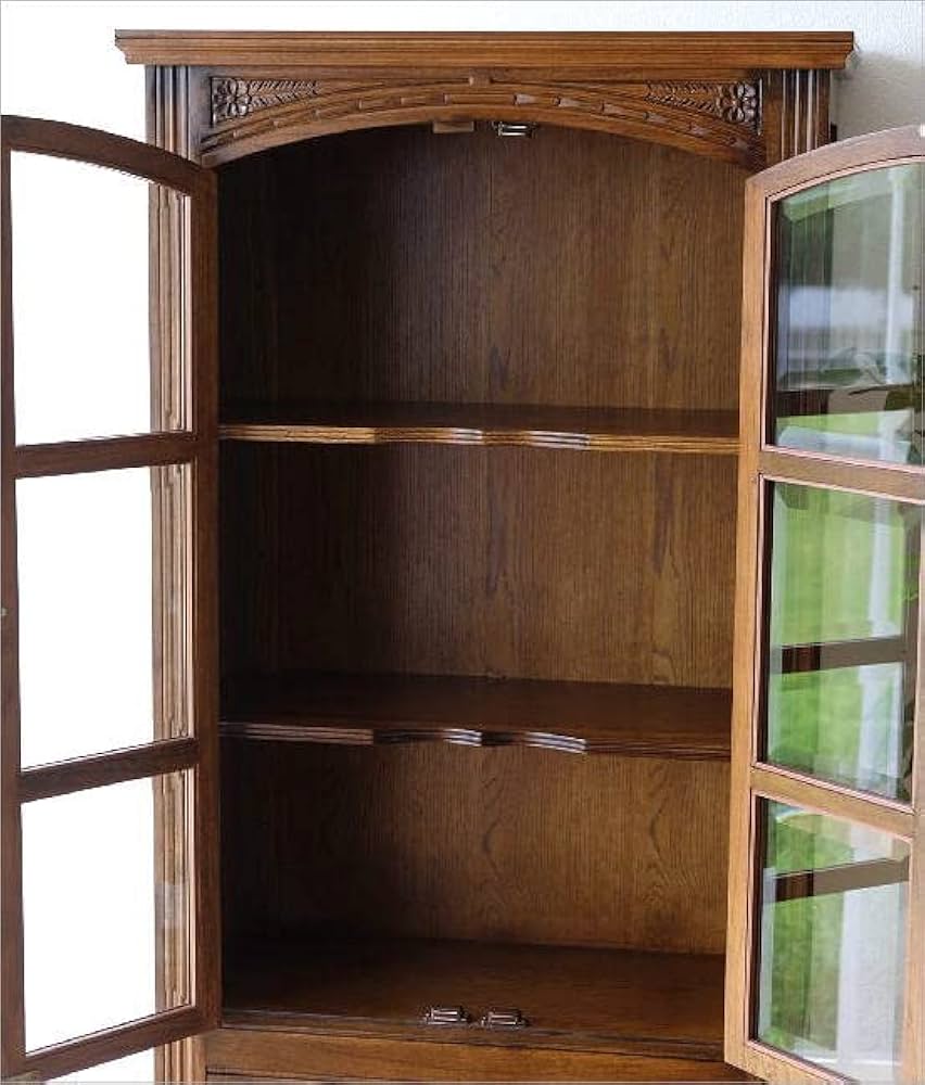 Amazon｜食器棚 カップボード キャビネット ガラス扉付き 収納 木製