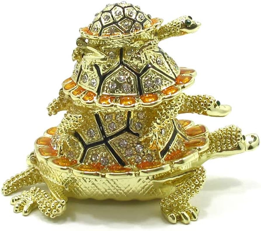 Amazon.co.jp: 亀 置物 かめ ラインストーン装飾 三段亀 三代亀 宝物入