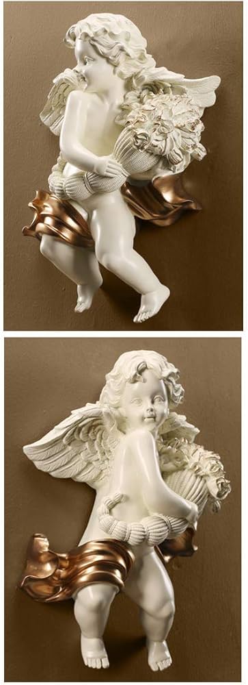 Amazon.co.jp: 子供天使キューピッド壁掛け彫刻、花ケルビム庭の彫像