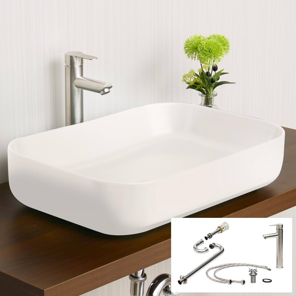 Amazon | 洗面ボウル セット 長角型 60.5cm×42cm HWB-RE60 手洗器 排水