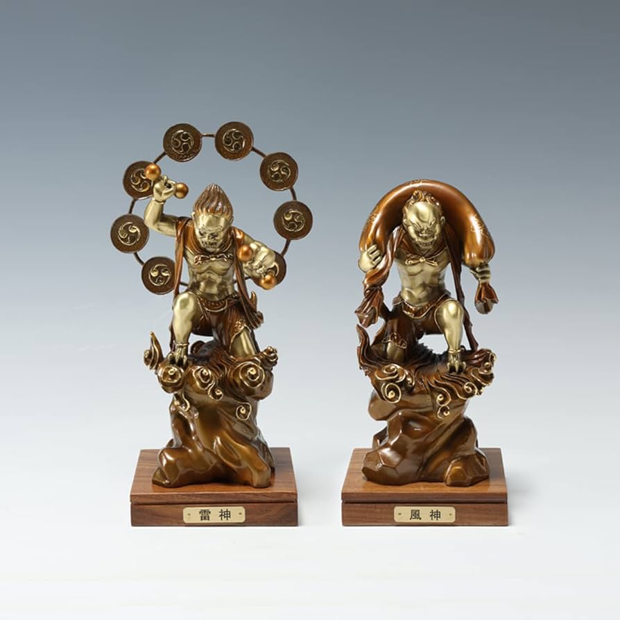 ☆ラスト1set☆目貫 風神雷神 容彫 金色絵 武具 ☆ラスト1set☆目貫