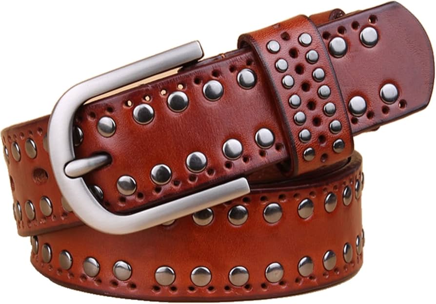 JIARY Men's and Women's Western Studded Black Leather Belt with