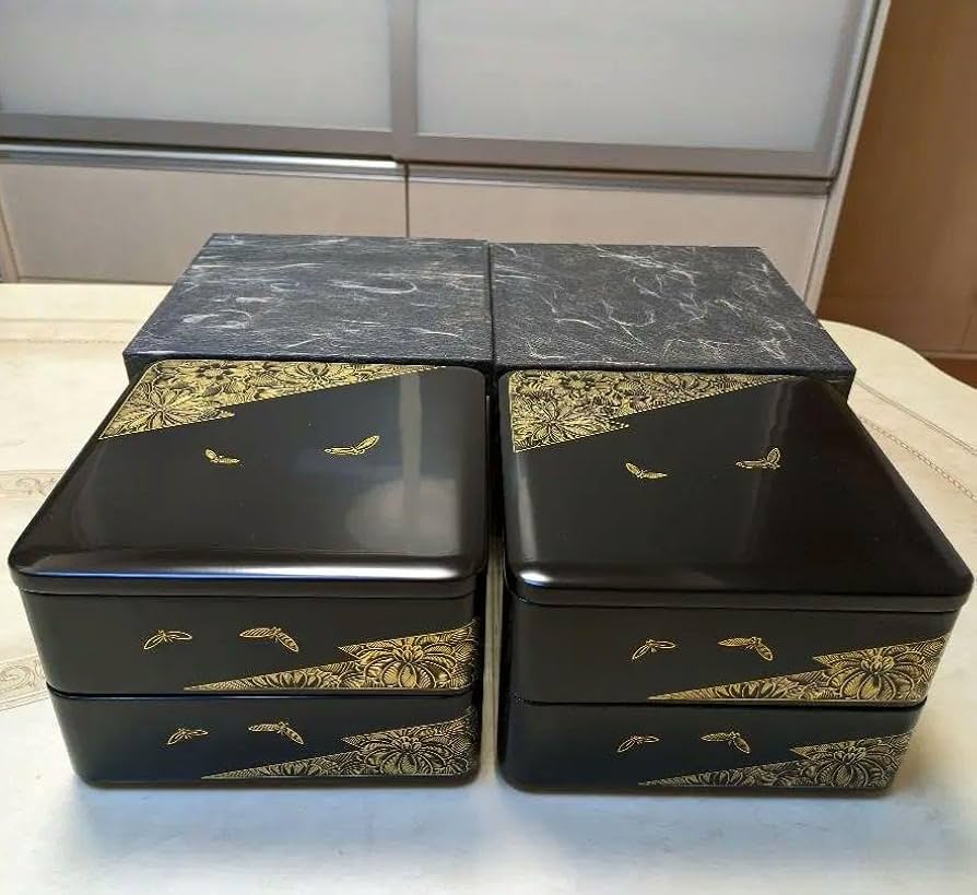 Amazon.co.jp: 輪島塗 重箱二段重二揃い 能登輪島製 布着本堅地