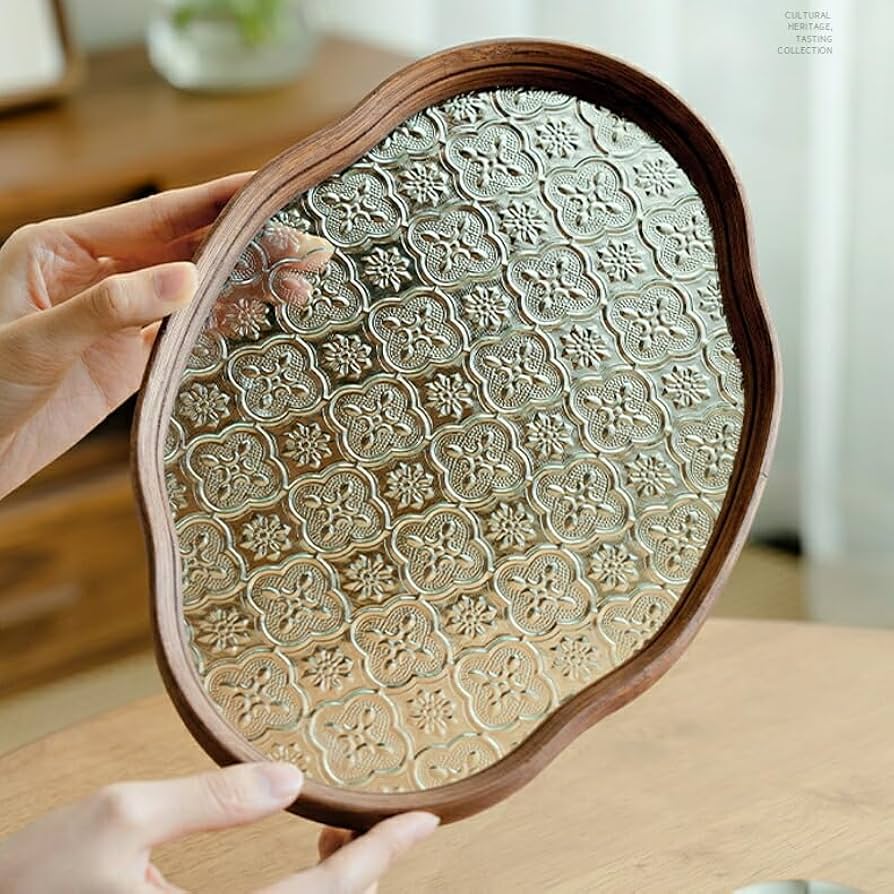 Amazon.co.jp: IwaiLoft「シノワズリ・レトロ」フローラガラス トレー