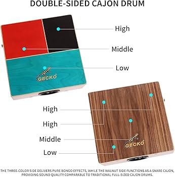 Amazon.com: GECKO Cajon Drum Dual Sided Wooden Cajon with Bongo