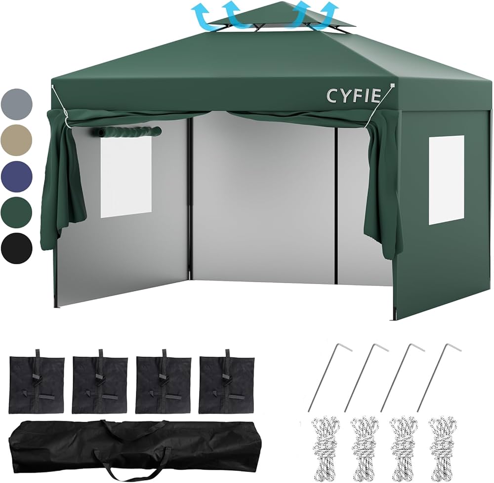 1点限り】CYFIEタープテント3m×3m サイドシート付き(色:ブラック