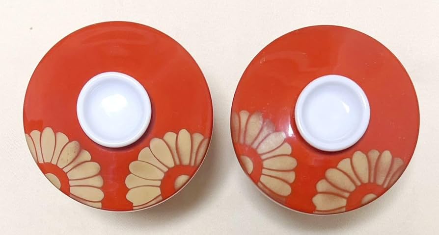 Amazon.co.jp: 和食器 九谷焼 寿陶 朱赤色 菊紋 茶碗蒸し器 蓋物鉢2客