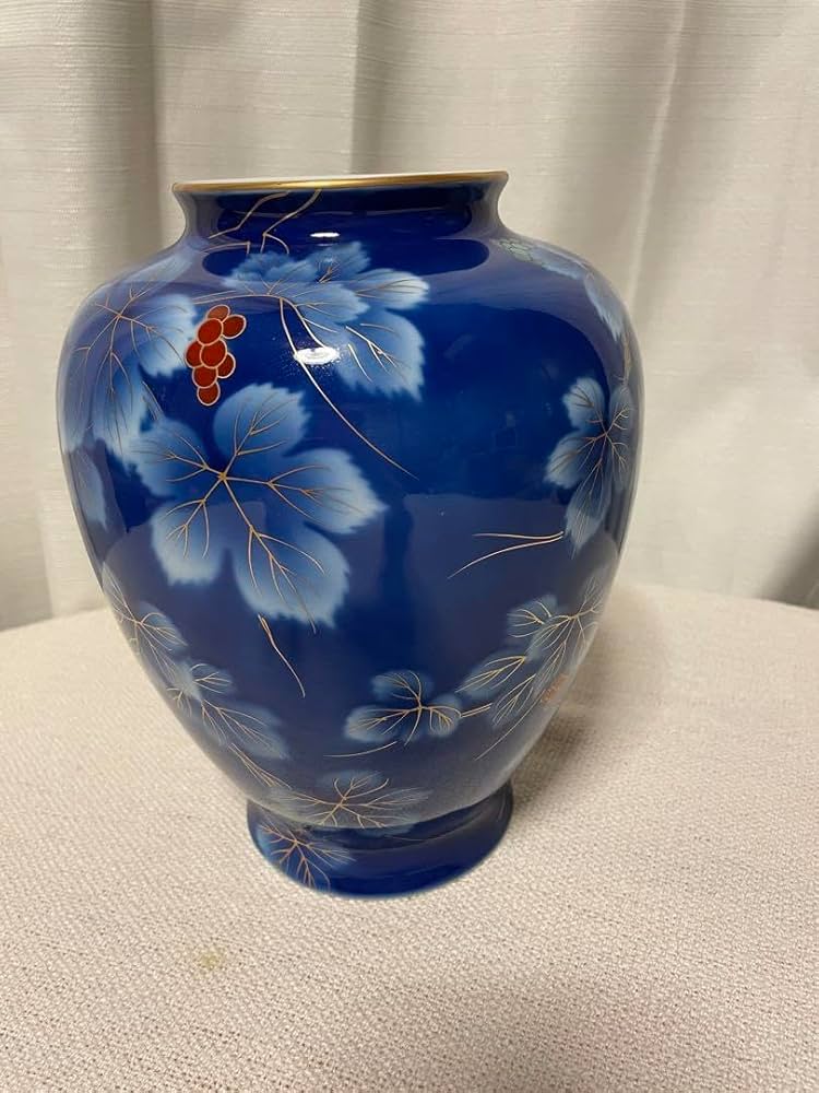 Amazon.co.jp: 深川製磁 花瓶 金葡萄文様 青 : ホーム＆キッチン