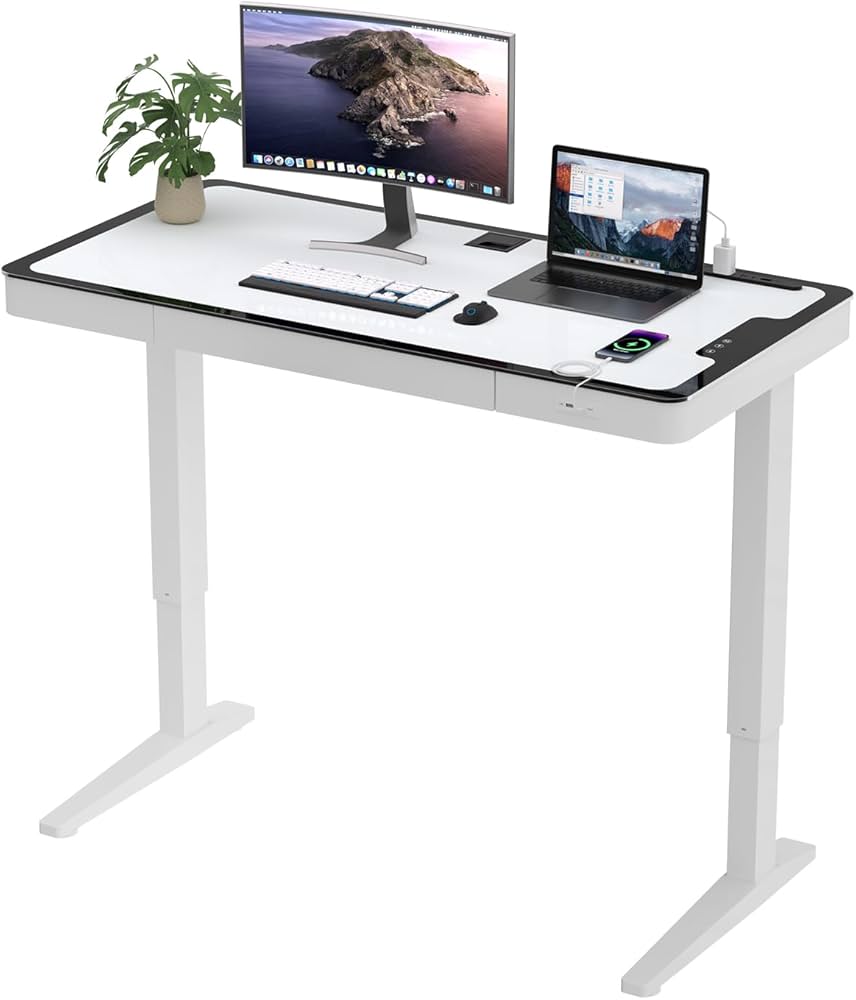 Amazon | HOMAYA 電動昇降デスク 強化ガラス天板 コンセント/USB-A