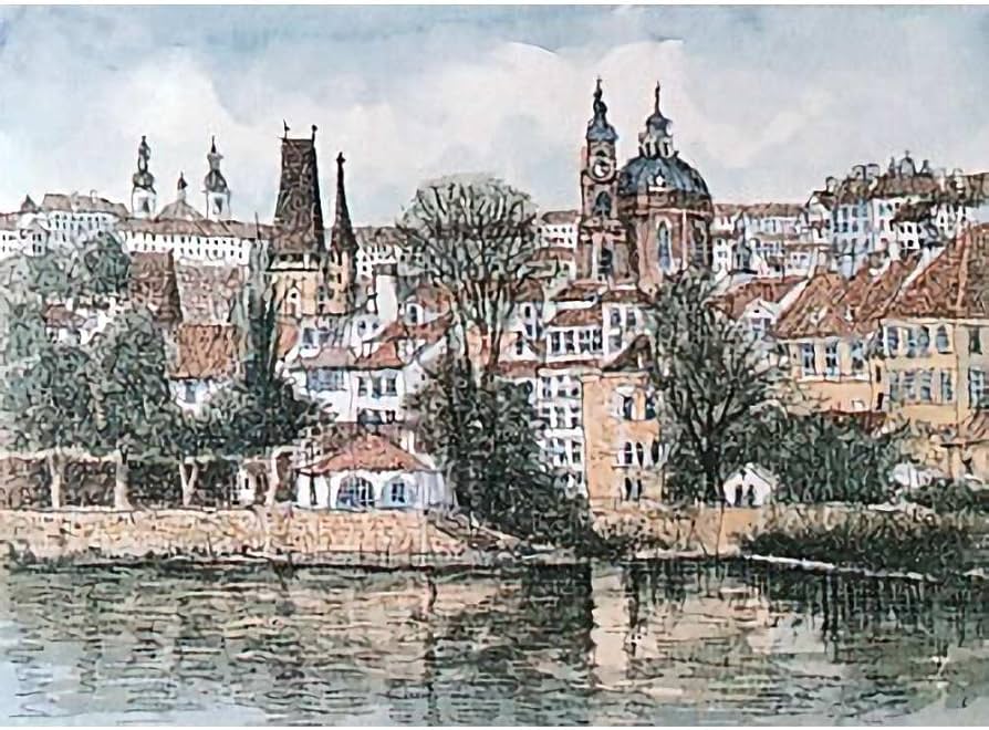 Amazon｜織田義郎 プラハV ナチュラル エッチング＋手彩色 版画 銅版画