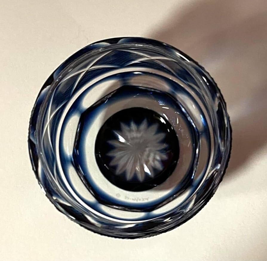 島津薩摩切子 猪口(大) 藍 復元 尚古集成館監修 薩摩ガラス工芸作 刻印